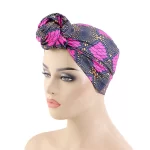 Bonnet Chimio Bleu Rose Mademoisellefoulard.fr